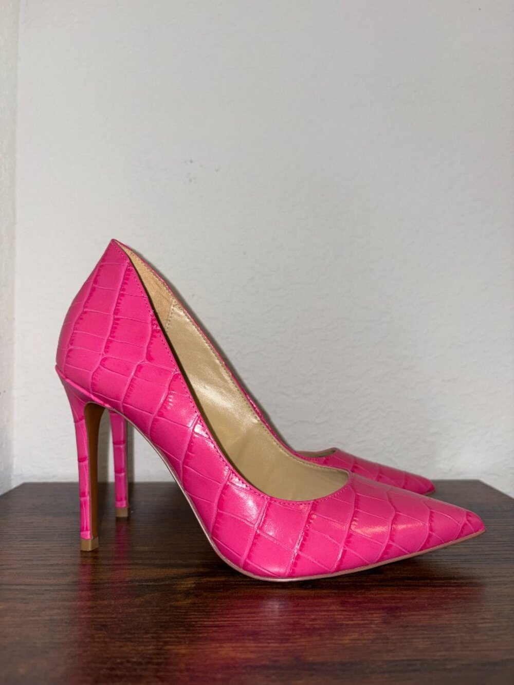 Pink Michael Kors Keke Crocodile Embossed Leather Pumps